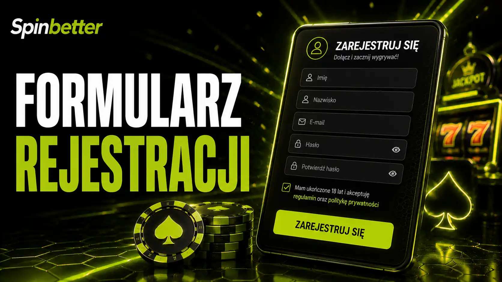 Formularz rejestracji konta w SpinBetter